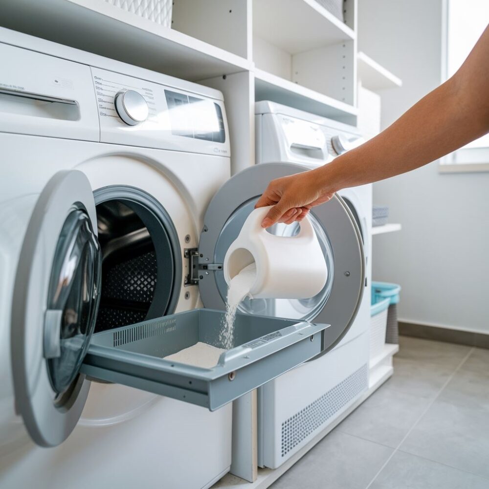 dodawanie proszku do pralki