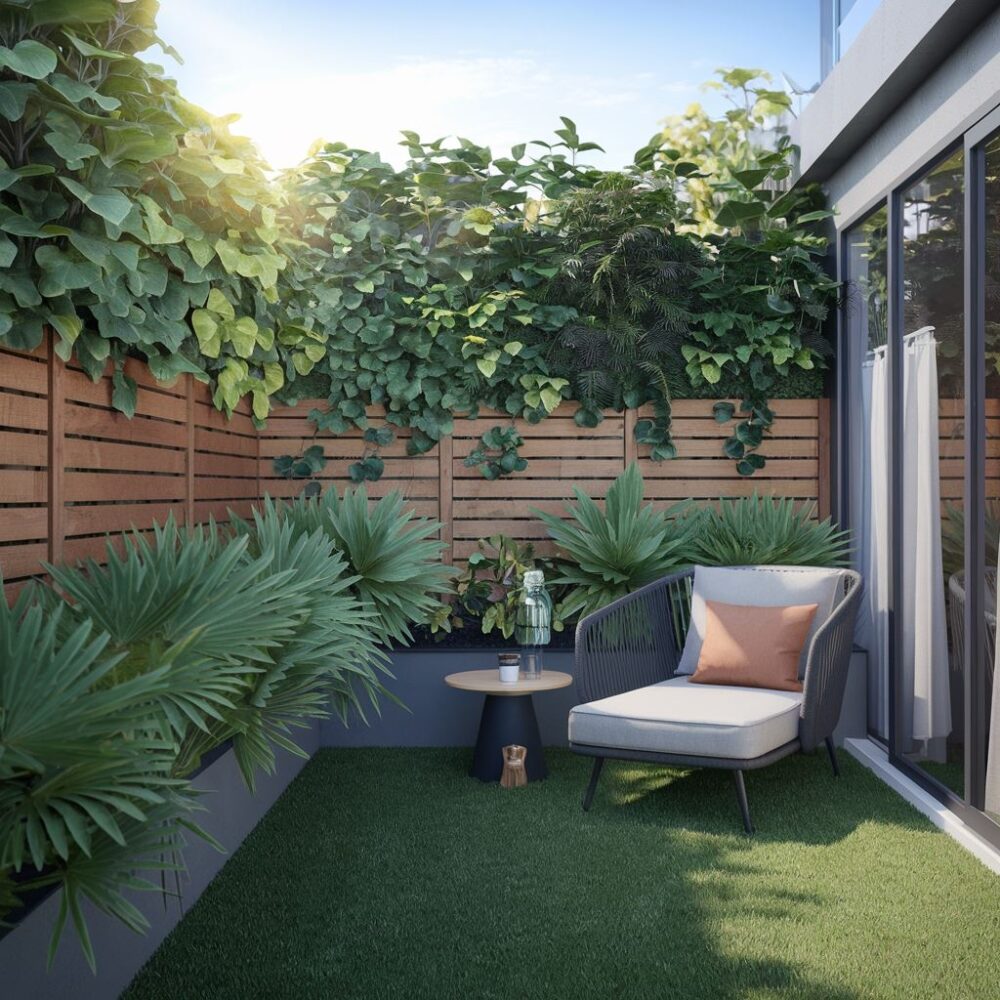 taras z zieloną ścianą